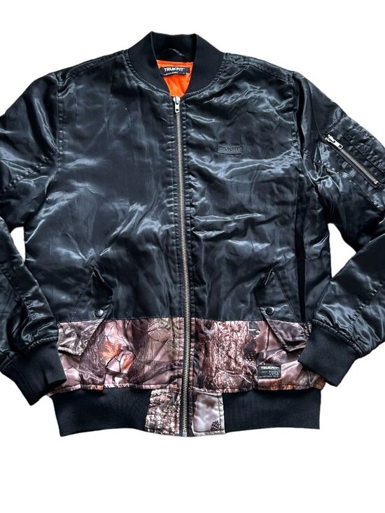 Trukfit Other - Trukfit Jacket Mens S Black Satin Bomber Full Zip Camouflage Outdoor Streetwear